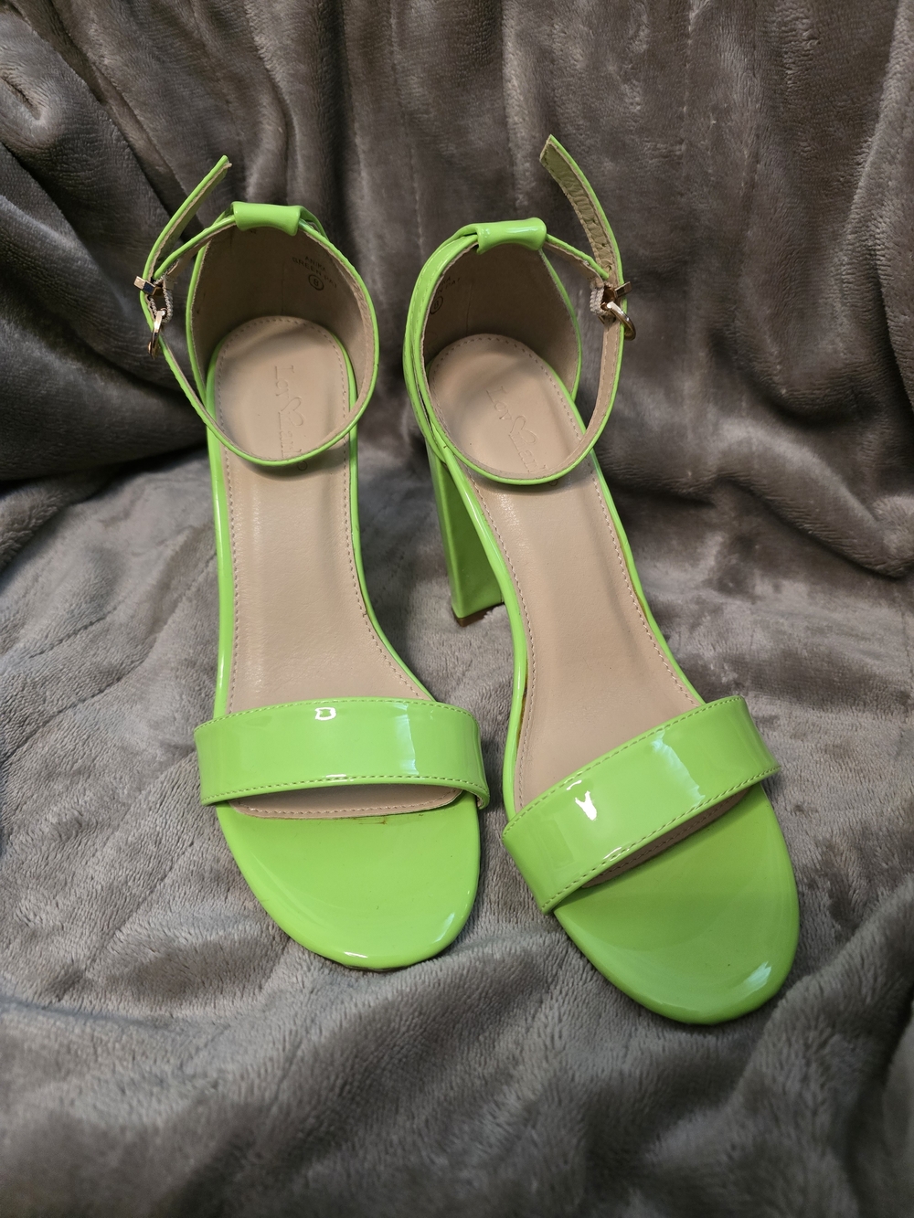 NIKA Neon Green Patent Ankle-Strap Block Heels